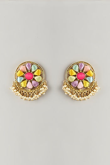 Multi-Colored Stone & Silk Thread Stud Earrings
