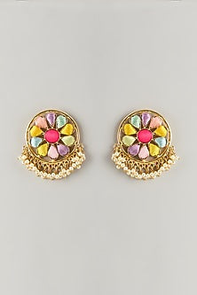 Multi-Colored Stone & Silk Thread Stud Earrings