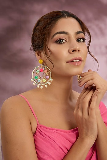 Multi-Colored Silk Thread Embroidered Dangler Earrings