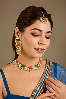 Multi-Colored Thread Embroidered Necklace Set