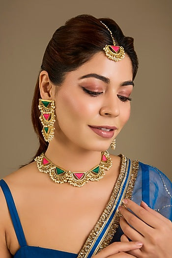 Multi-Colored Thread Embroidered Necklace Set