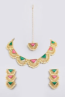 Multi-Colored Thread Embroidered Necklace Set