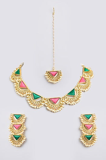 Multi-Colored Thread Embroidered Necklace Set