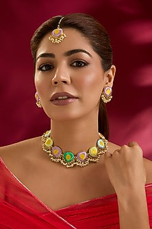 Multi-Colored Seed Pearl Choker Necklace Set