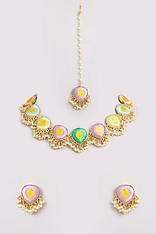 Multi-Colored Seed Pearl Choker Necklace Set