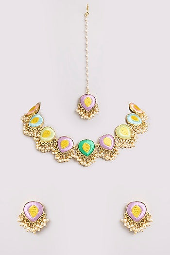 Multi-Colored Seed Pearl Choker Necklace Set