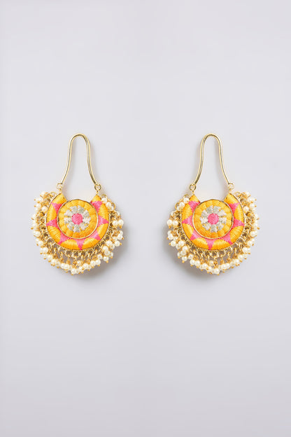 Multi-Colored Thread Embroidered Dangler Earrings