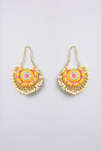 Multi-Colored Thread Embroidered Dangler Earrings