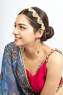 Gold Finish Silk Thread Embroidered & Pearl Dangler Earrings