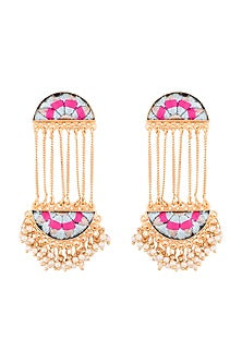 Matte Gold Finish Embroidered Long Chain Earrings