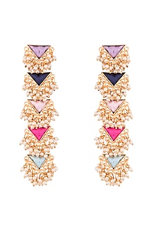 Matte Gold Finish Embroidered Layered Triangle Earrings