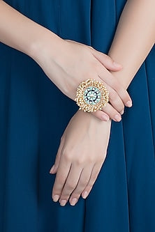 Matte Gold Finish Embroidered Pearl Hanging Circular Ring
