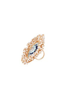 Matte Gold Finish Embroidered Pearl Hanging Circular Ring