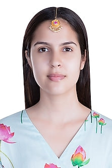Matte Gold Finish Embroidered Pearl Hanging Maang Tikka