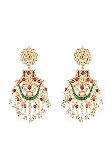 Gold Plated Pachi Kundan & Bead Earrings