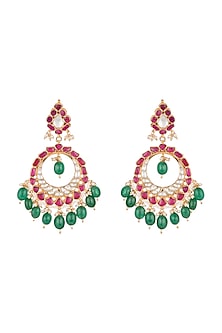Gold Plated Kundan & Bead Earrings