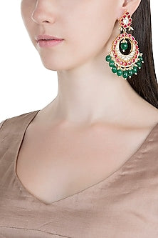 Gold Plated Kundan & Bead Earrings