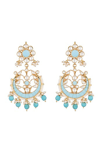 Gold Plated Pachi Kundan & Turquoise Stone Earrings