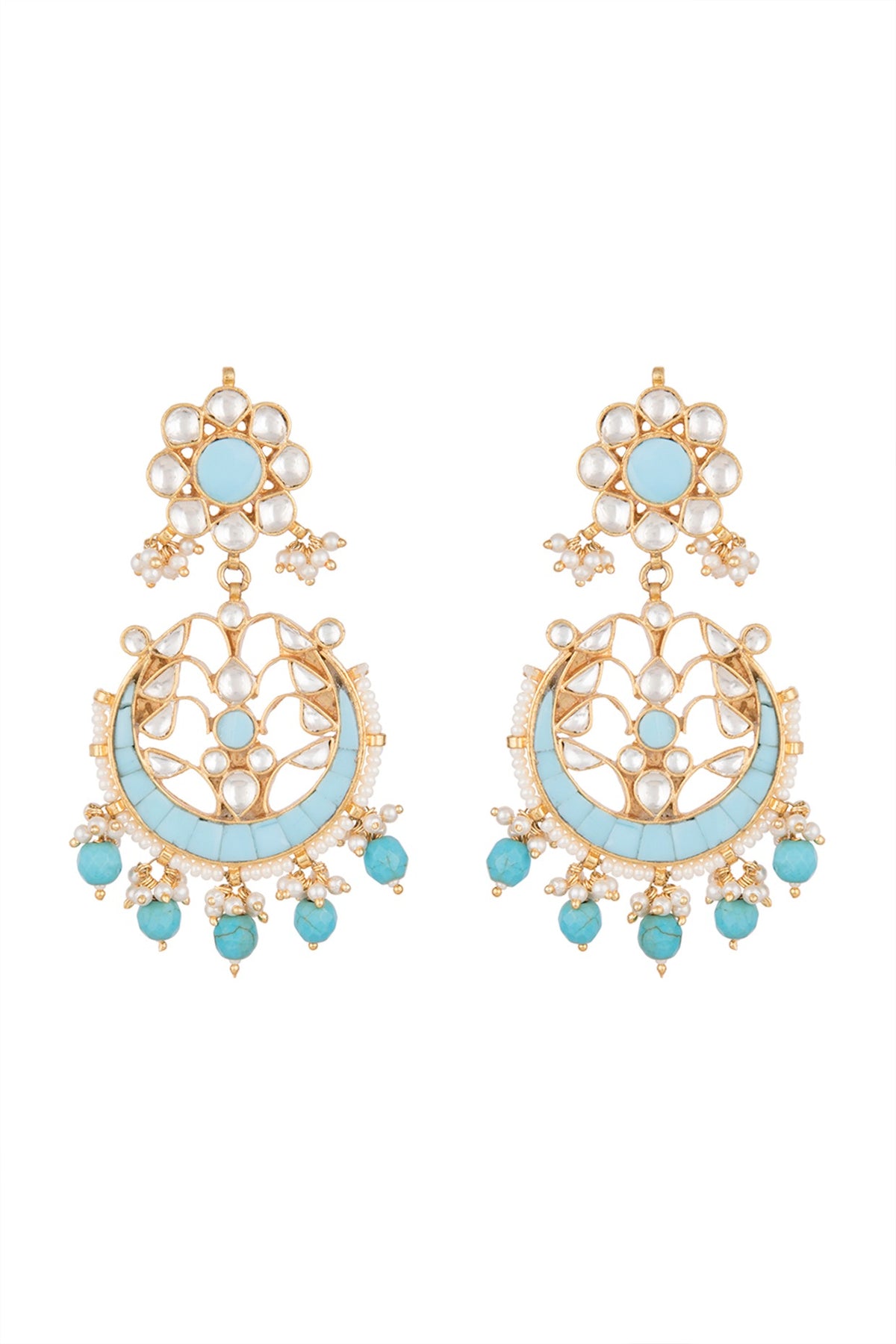 Gold Plated Pachi Kundan & Turquoise Stone Earrings