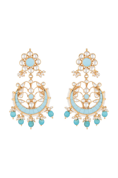 Gold Plated Pachi Kundan & Turquoise Stone Earrings