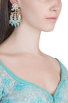 Gold Plated Pachi Kundan & Turquoise Stone Earrings