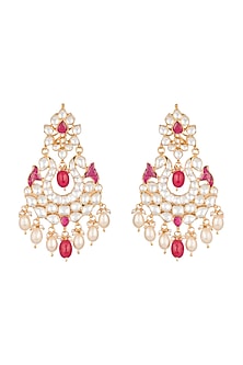 Gold Plated Pachi Kundan & Ruby Pink Stones Earrings