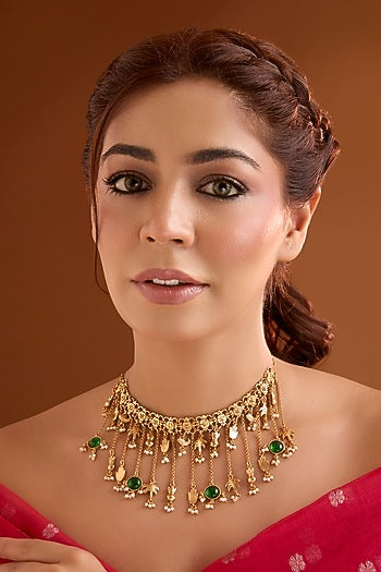 Gold Finish Emerald Stone Choker Necklace