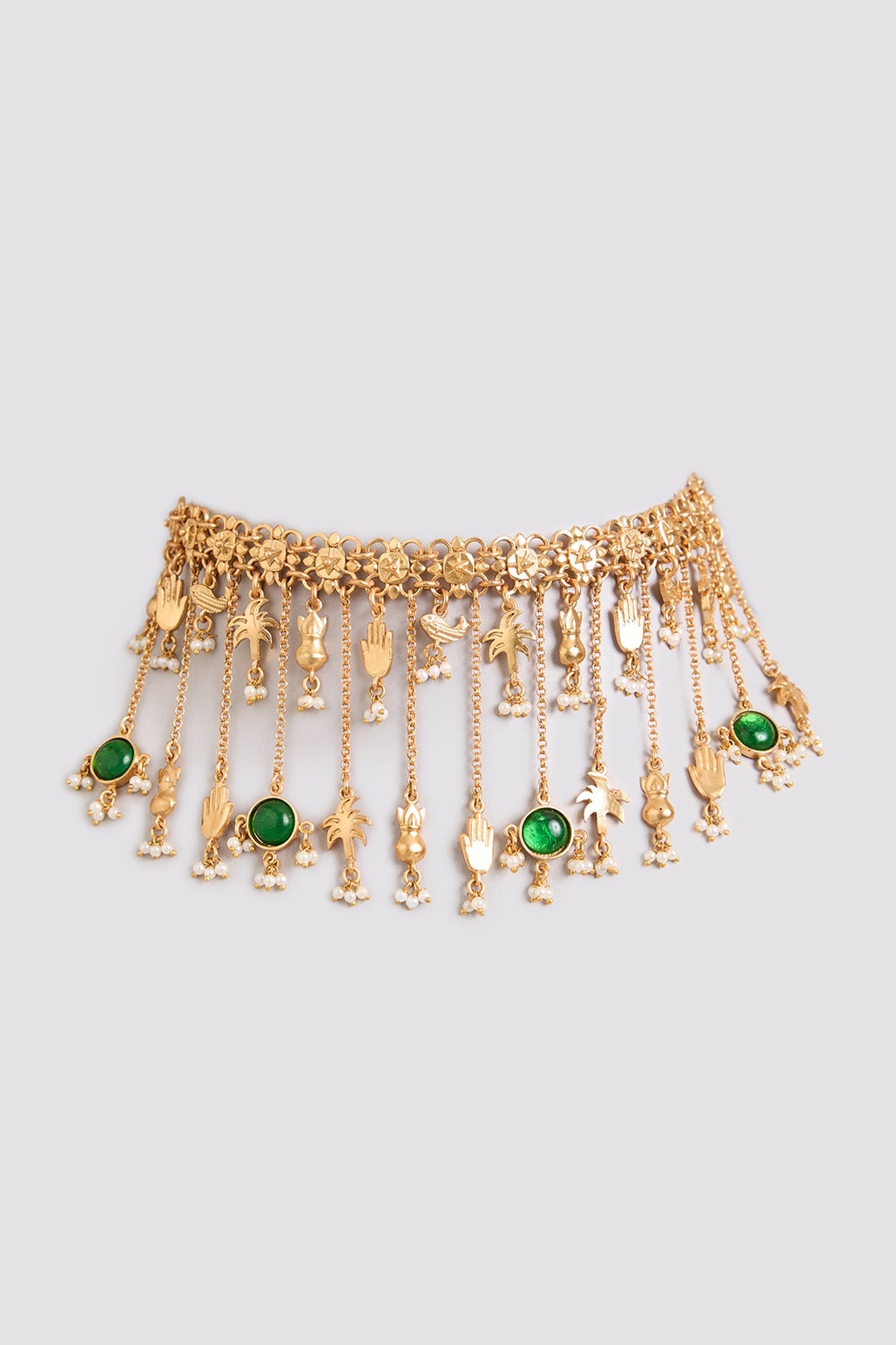 Gold Finish Emerald Stone Choker Necklace