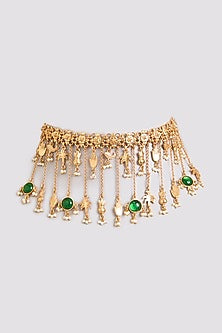 Gold Finish Emerald Stone Choker Necklace