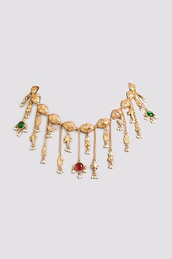 Gold Finish Emerald & Ruby Stone Necklace