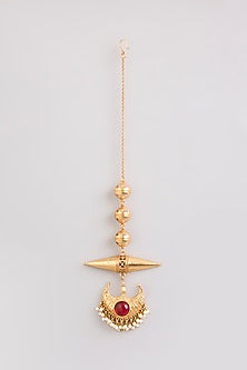 Gold Finish Ruby Stone Maangtikka