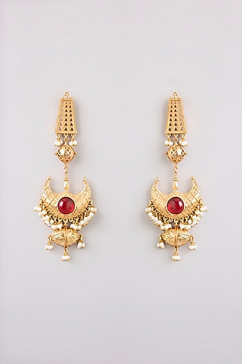 Gold Finish Ruby Stone Dangler Earrings