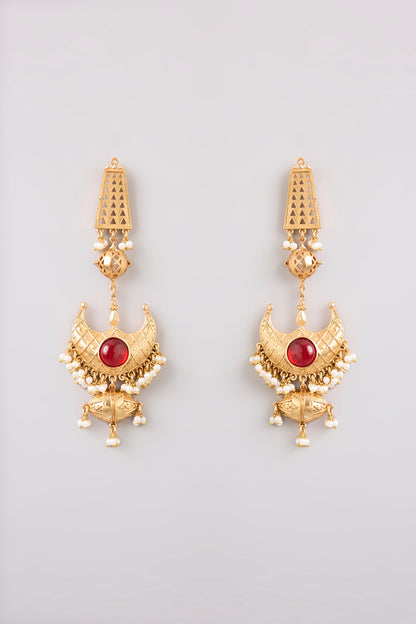 Gold Finish Ruby Stone Dangler Earrings