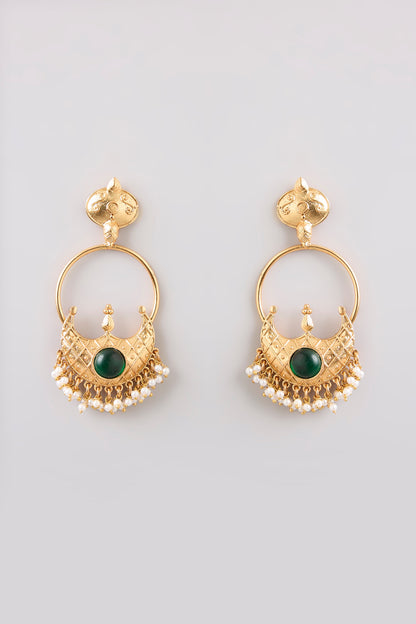 Gold Finish Emerald Stone Dangler Earrings