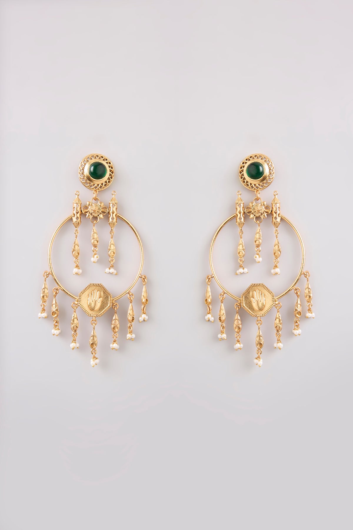 Gold Finish Emerald Stone Dangler Earrings
