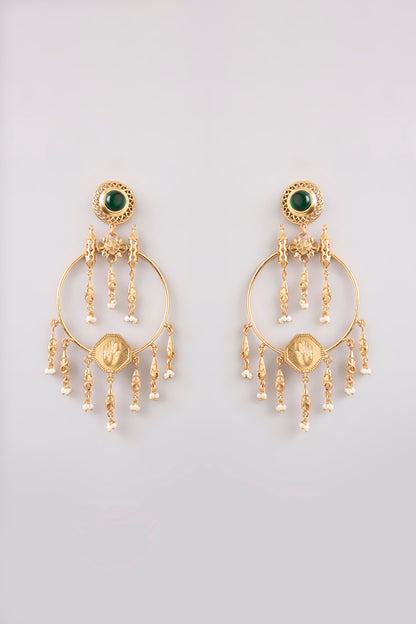 Gold Finish Emerald Stone Dangler Earrings