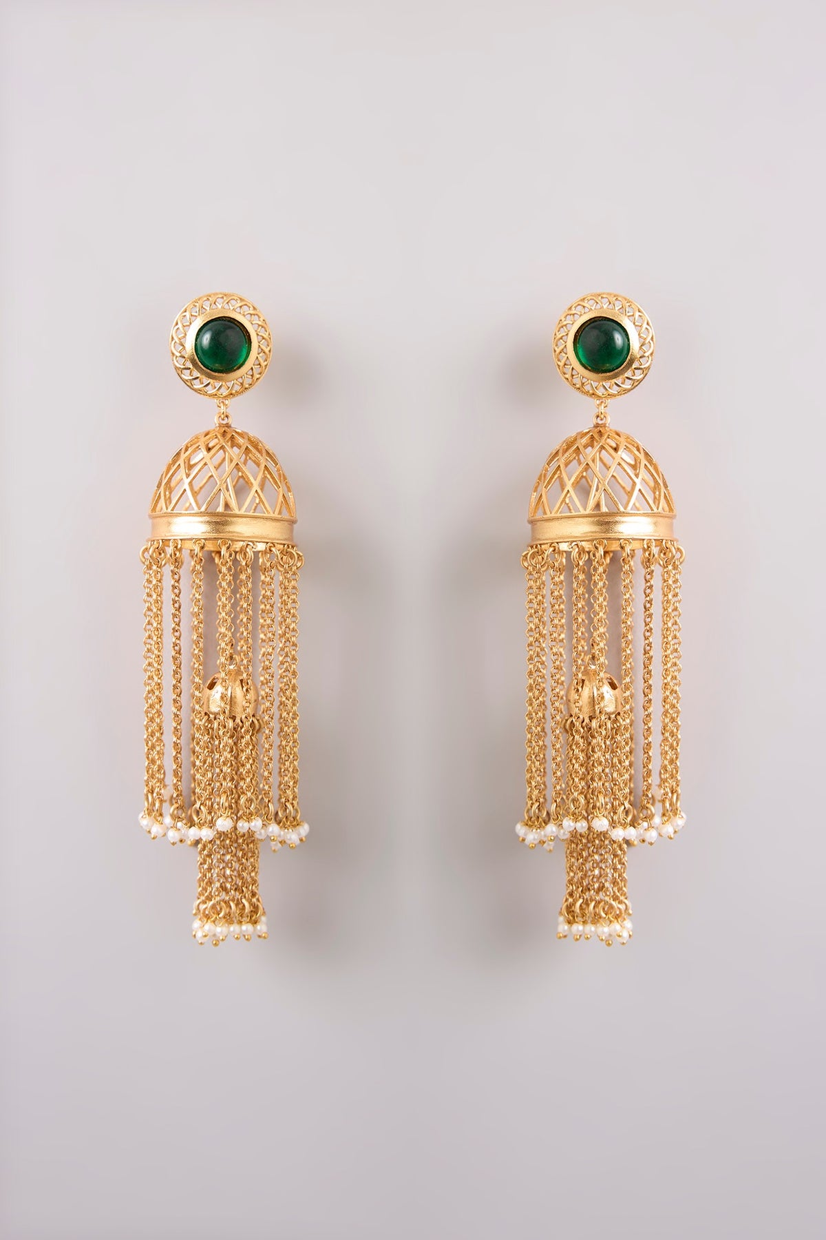 Gold Finish Emerald Stone Dangler Earrings
