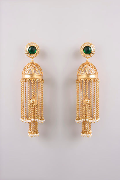 Gold Finish Emerald Stone Dangler Earrings