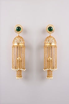 Gold Finish Emerald Stone Dangler Earrings