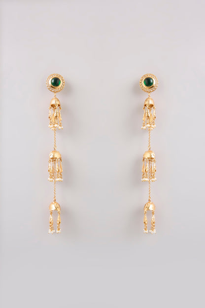Gold Finish Emerald Stone Dangler Earrings