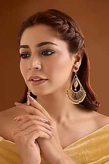 Gold Finish Ruby Stone Dangler Earrings