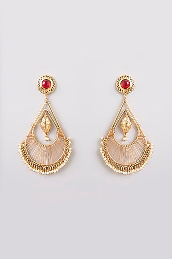 Gold Finish Ruby Stone Dangler Earrings
