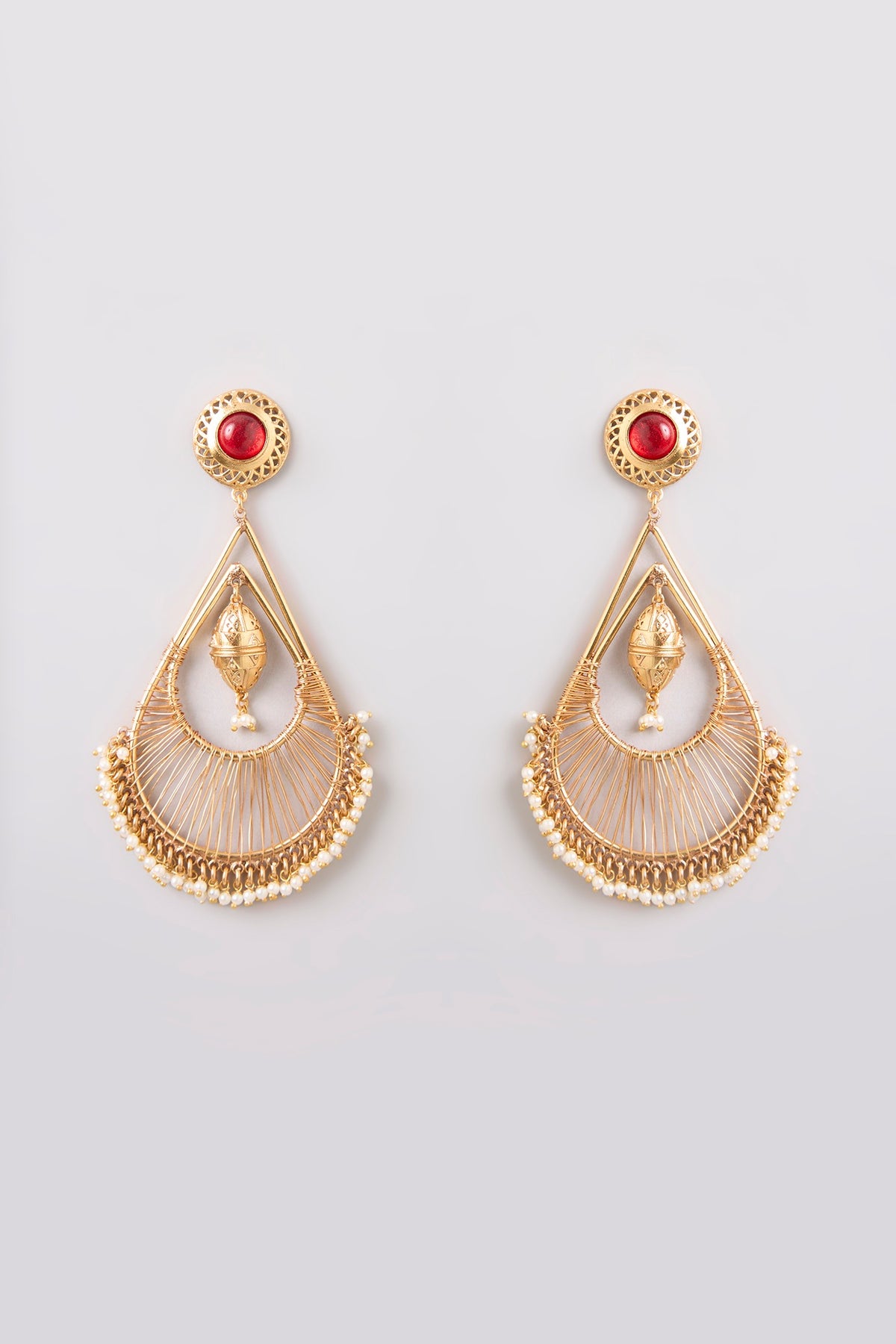 Gold Finish Ruby Stone Dangler Earrings