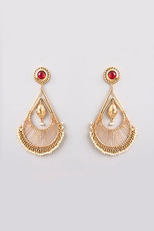 Gold Finish Ruby Stone Dangler Earrings
