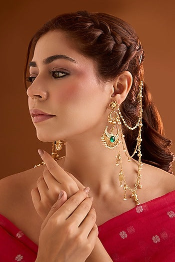 Gold Finish Emerald Stone Dangler Earrings