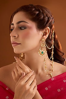 Gold Finish Emerald Stone Dangler Earrings
