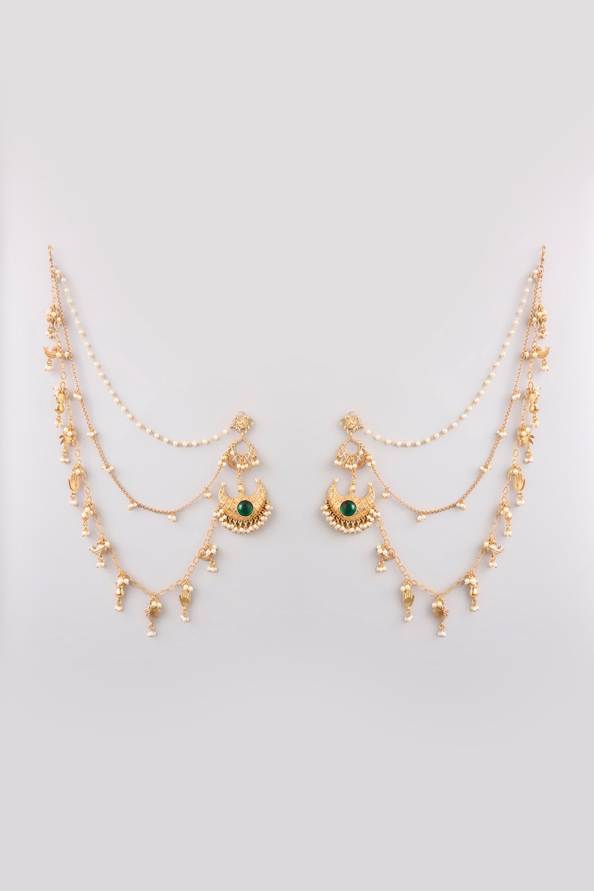 Gold Finish Emerald Stone Dangler Earrings