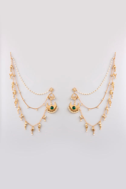 Gold Finish Emerald Stone Dangler Earrings