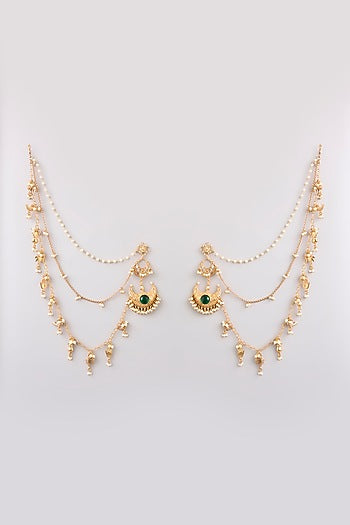 Gold Finish Emerald Stone Dangler Earrings
