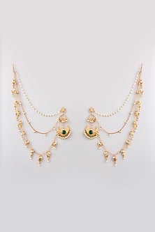Gold Finish Emerald Stone Dangler Earrings